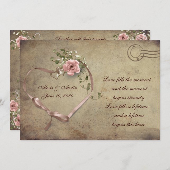 Cartão postal Rosa casamento vintage (Frente/Verso)