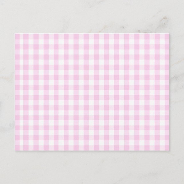 Cartão Postal rosa claro e padrão branco de gingham pré-molhado (Frente)