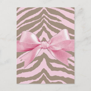 Cartão Postal rosa claro e Zebra Castanha com Arco de Fita
