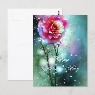 Cartão Postal Rosa cor-de-rosa na chuva dia dos namorados