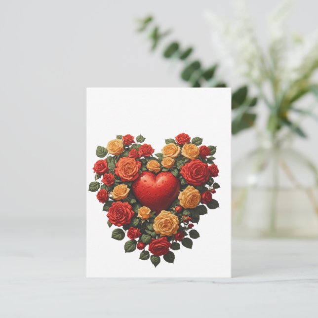 Cartão Postal Rosa Coração de Flor Eterna (Em pé/Frente)