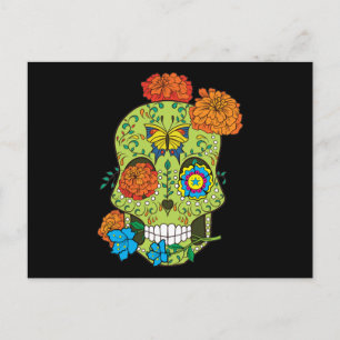 Cartão Postal Rosa Crânio De Açúcar Na Tatuagem Mexicana Na B