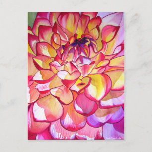 Cartão Postal Rosa Dahlia flor aquarela