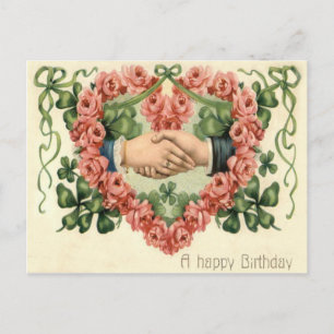 Cartão Postal Rosa de aperto de mão Coração Quatro Folha de Folh
