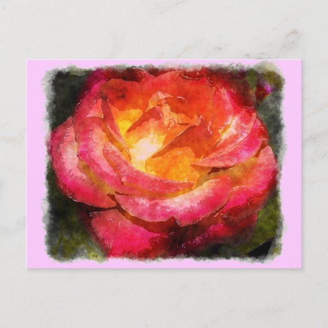 Cartão Postal Rosa de Aquarela (Frente)