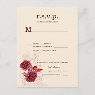 Cartão Postal Rosa de Boho Burgundy RSVP