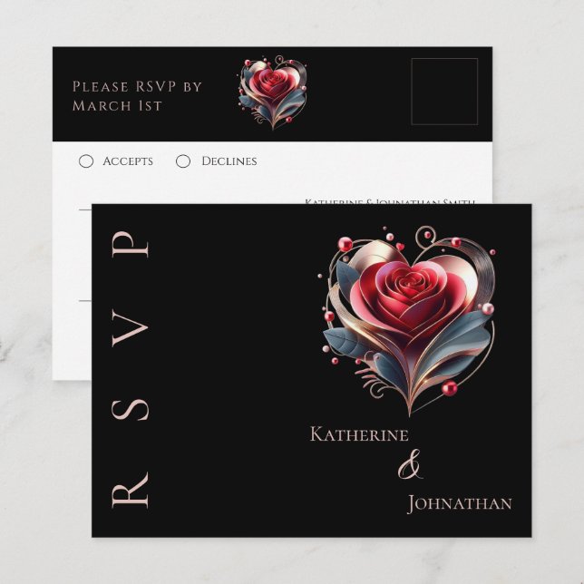 Cartão Postal Rosa de Forma Moderna - RSVP-Casamento - (Frente/Verso)