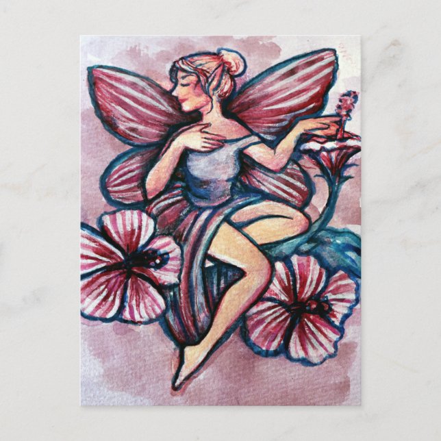 Cartão Postal Rosa de Sharon Hibiscus Fairy (Frente)