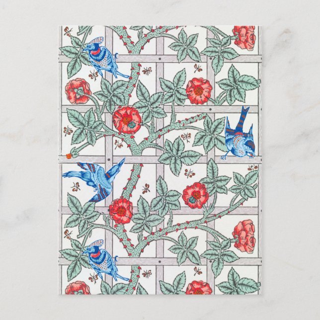 Cartão Postal Rosa de subida e pássaro pequeno, William Morris (Frente)
