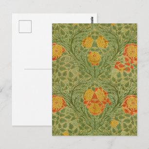Cartão Postal Rosa de Vintage e Ouro Verde de Artes Florais Folh