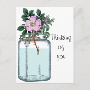 Cartão Postal Rosa de Vintage Rosa em Mason Jar