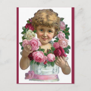 Cartão Postal Rosa de Wreath Girl vitoriana