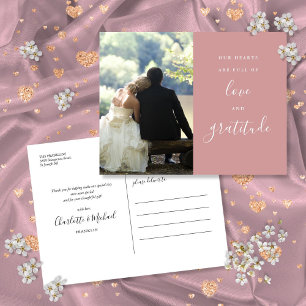 Cartão Postal Rosa Desbotada Script Foto Casamento Agradecimento