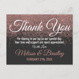 Cartão Postal Rosa Dourada Glitter Sparkles Black Obrigado