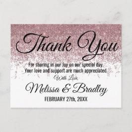 Cartão Postal Rosa Dourada Glitter Sparkles White Obrigado