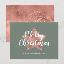 Rosa Dourada Moderna Estrela Verde de Natal Feliz