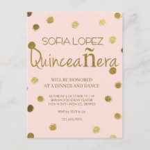 Rosa Dourado Brilho Elegante Quinceañera 
