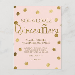 Cartão Postal Rosa Dourado Brilho Elegante Quinceañera 