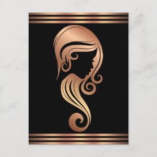 Cartão Postal Rosa Dourado Chic Beleza Menina Cabelo Maquiagem S