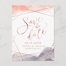 Cartão Postal Rosa Dourado dawn Watercolor Geométrico guardar a