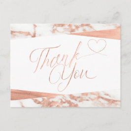 Cartão Postal Rosa Dourado Mármore Branco Script Agradecimento