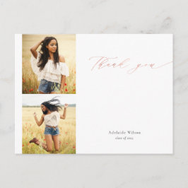 Cartão Postal Rosa Dourado Script Dois Graduação de Foto Obrigad