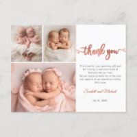 Rosa Dourado Script Girl Twins Foto Do Bebê Obriga