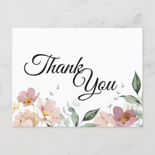 Cartão Postal Rosa e Bege Flores Vintage Casamento Agradecimento