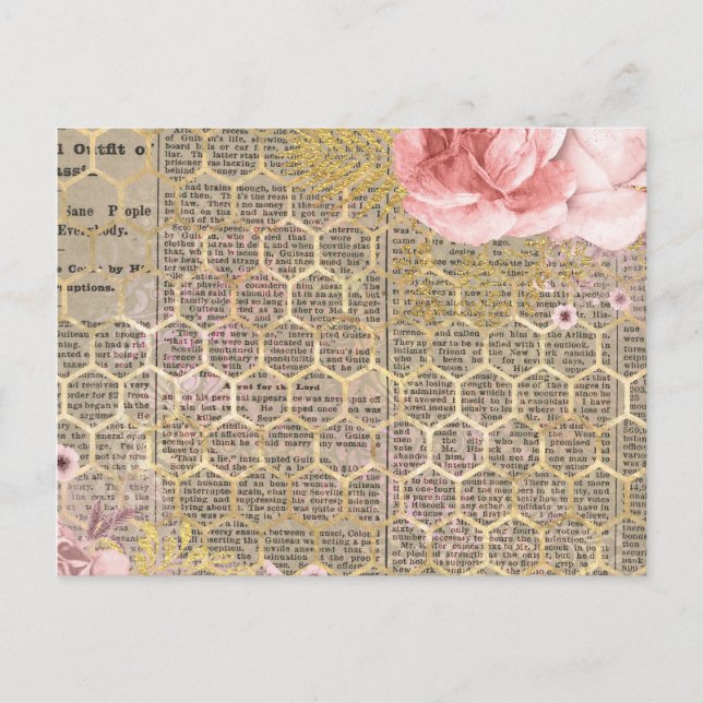 Cartão Postal Rosa e Honeycomb Dourado (Frente)