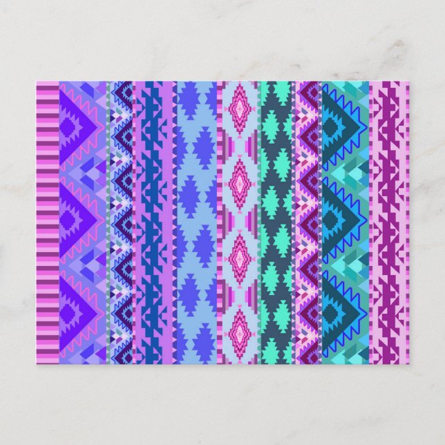 Cartão Postal Rosa e Roxo Girly Aztec (Frente)
