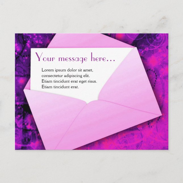 Cartão postal rosa e roxo para qualquer ocasião. (Frente)