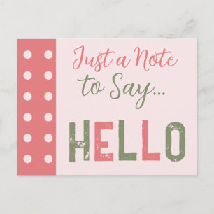 Cartão Postal Rosa e verde apenas um bilhete para dizer olá