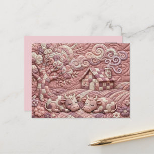 Cartão Postal Rosa Empoeirada Rústica Colcha de Retalhos Pastora