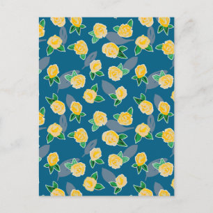 Cartão Postal Rosa Floral Amarelo azul