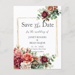 Cartão Postal Rosa Floral Eucalyptus Wedding Salvar Data