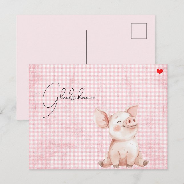 Cartão Postal rosa Glücksschwein-Karte Postcard Postkarte (Frente/Verso)