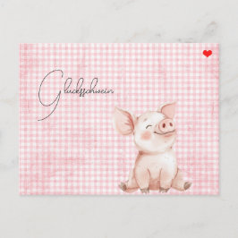 Cartão Postal rosa Glücksschwein-Karte Postcard Postkarte
