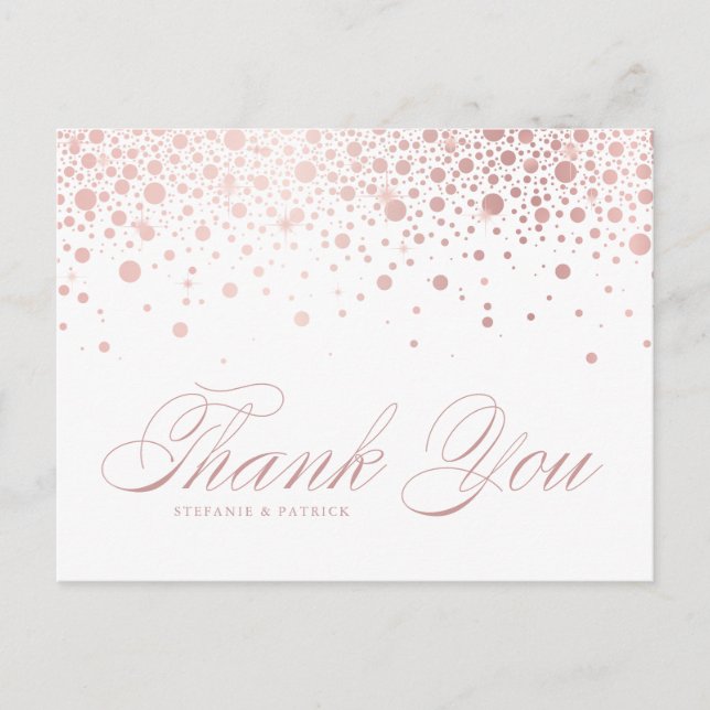 Cartão Postal Rosa Gold Foil Confetti Casamento Obrigado (Frente)