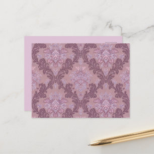 Cartão Postal Rosa Lavanda Empoeirada Lilás Mauve Damask Elegant