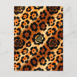 Cartão Postal Rosa Leopardina Impressão Animal Dourada