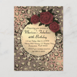 Cartão Postal Rosa-Leopardo-Chic aniversário de 40 anos fabuloso