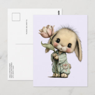 Cartão Postal Rosa Mágica e Borboleta Cores Pastel