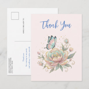 Cartão Postal Rosa Mágica e Borboleta Cores Pastel Agradecimento