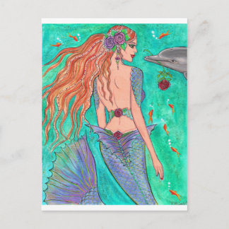 Cartão Postal Rosa Mermaid "The Gift" Dolphin Fantasy Art!