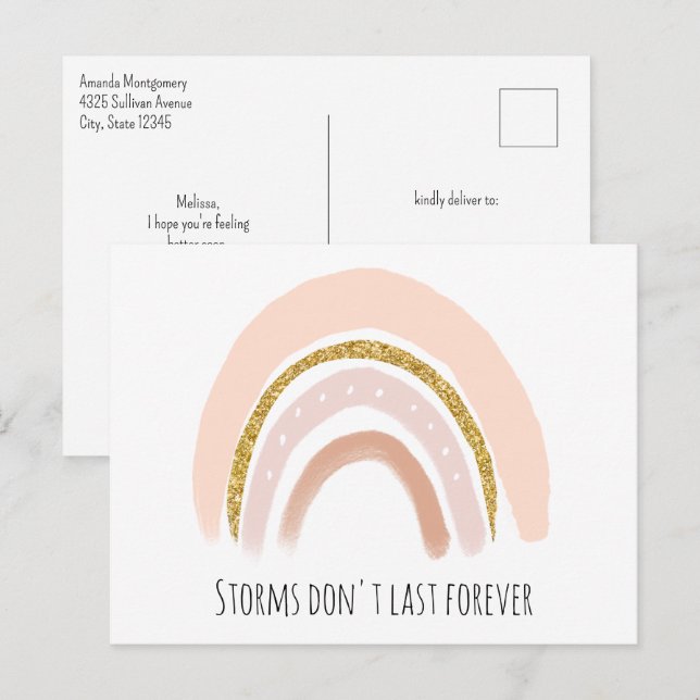Cartão Postal Rosa Pastel e Brilho Falso Arco-íris Boho Recupere (Frente/Verso)
