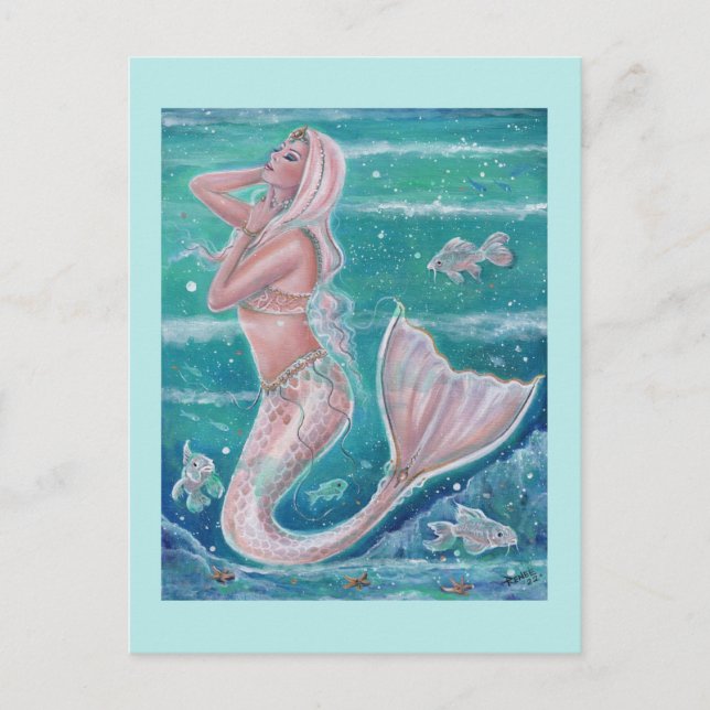 Cartão Postal Rosa Pearl Mermaid art por Renee Lavoie (Frente)