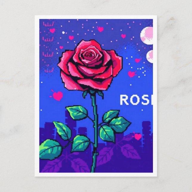 Cartão Postal Rosa pixelada estilo retro (Frente)