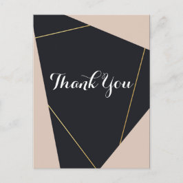 Cartão Postal Rosa preto e dourado geométrico Obrigado