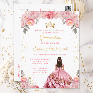 Cartão Postal Rosa Princesa Rosa Floral Quinceañera