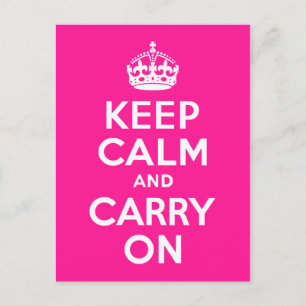 Cartão Postal Rosa Profundo Keep Calm e Continue